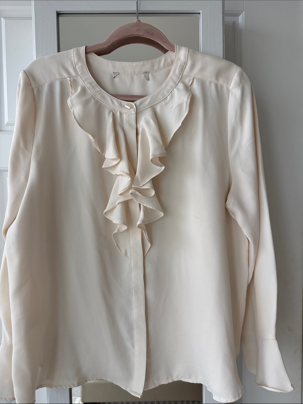 Elegant Cream Ruffle Front Women's Blouse
